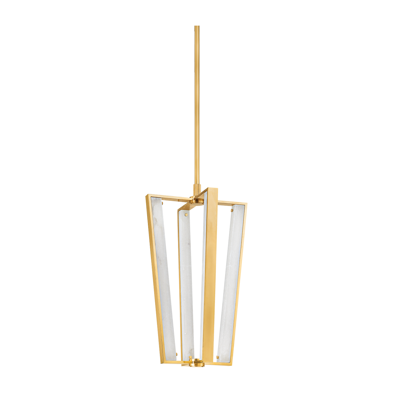 16-Inch Alabaster LED Cage Pendant Light / Aged Brass
