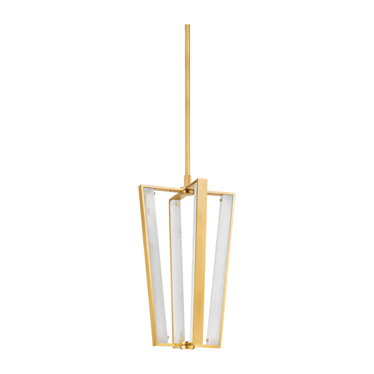 16-Inch Alabaster LED Cage Pendant Light / Aged Brass