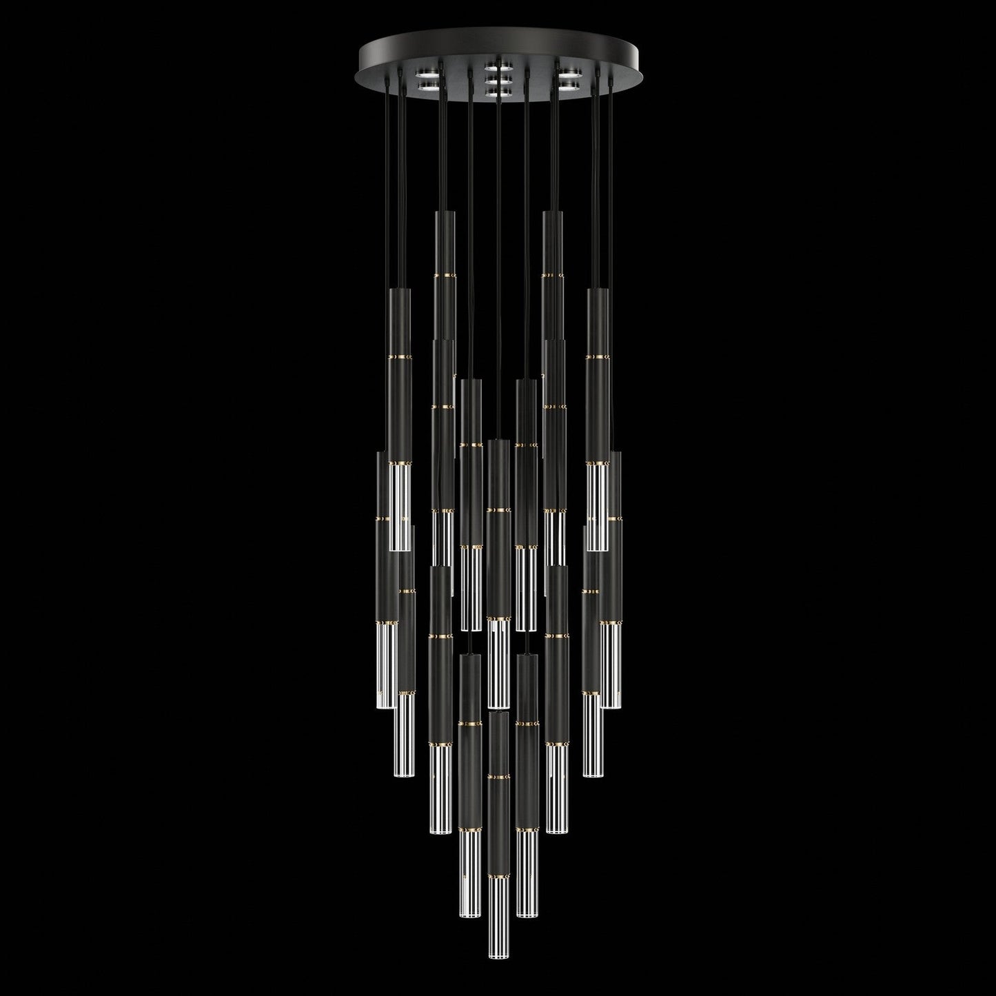 31-Inch Tubular LED Round Pendant Light / Black / Brass / No Skin