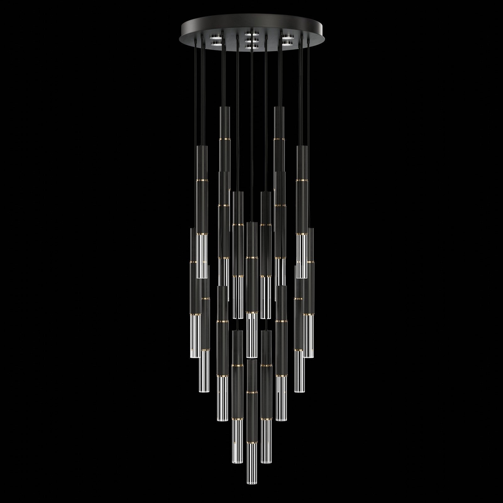 31-Inch Tubular LED Round Pendant Light / Black / Brass / No Skin