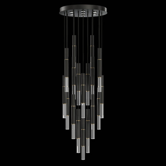 31-Inch Tubular LED Round Pendant Light / Black / Brass / No Skin