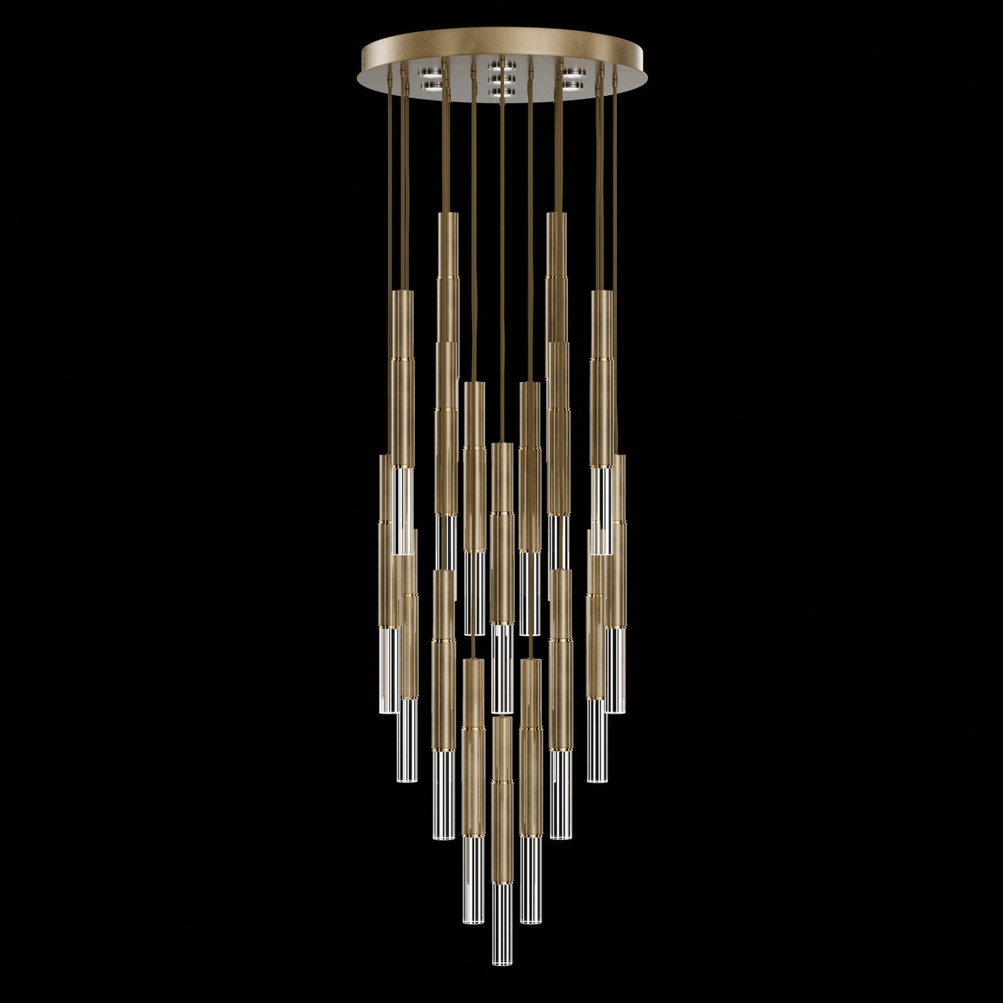 31-Inch Tubular LED Round Pendant Light / Gold Leaf / Brass / No Skin