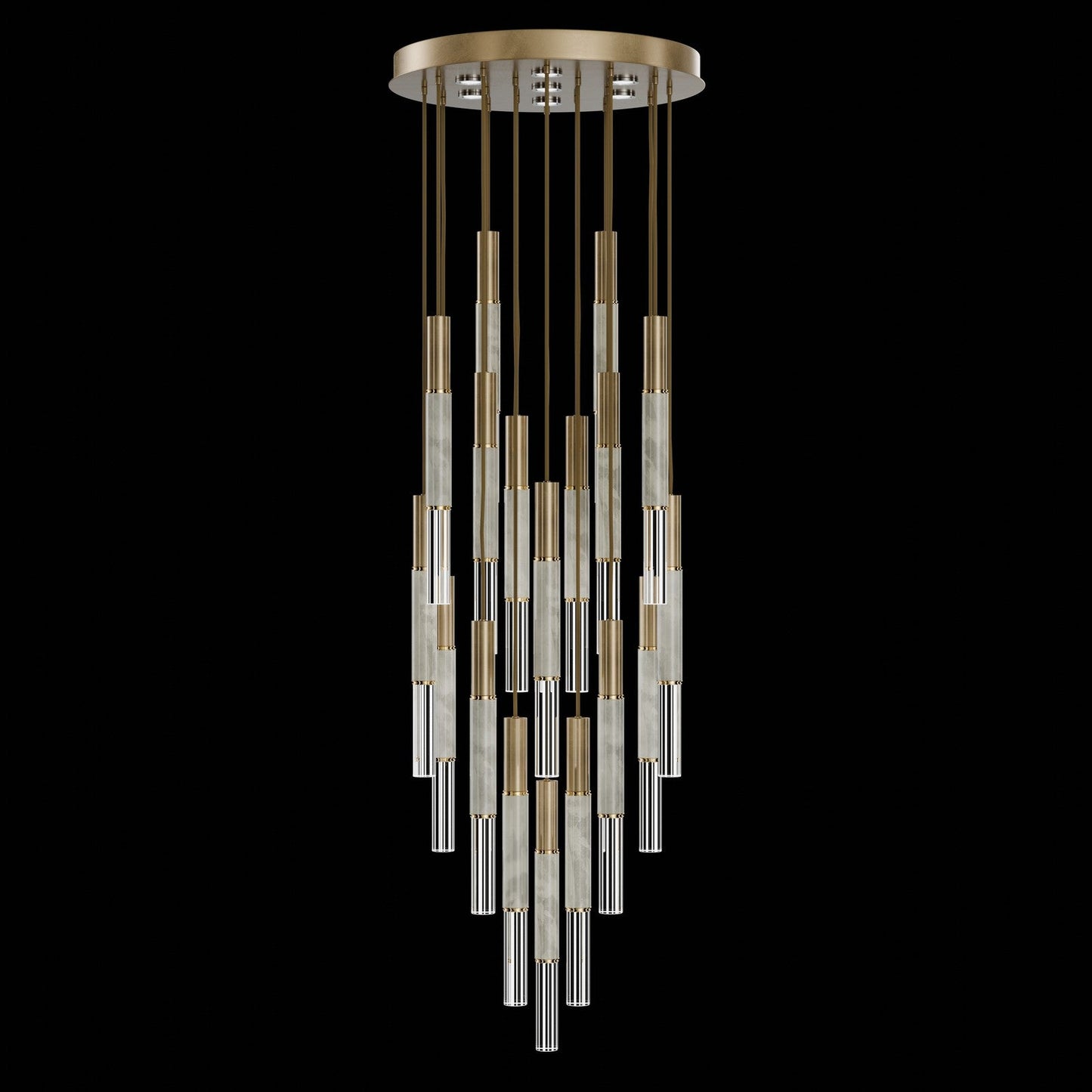 31-Inch Tubular LED Round Pendant Light / Gold Leaf / Brass / Smoke