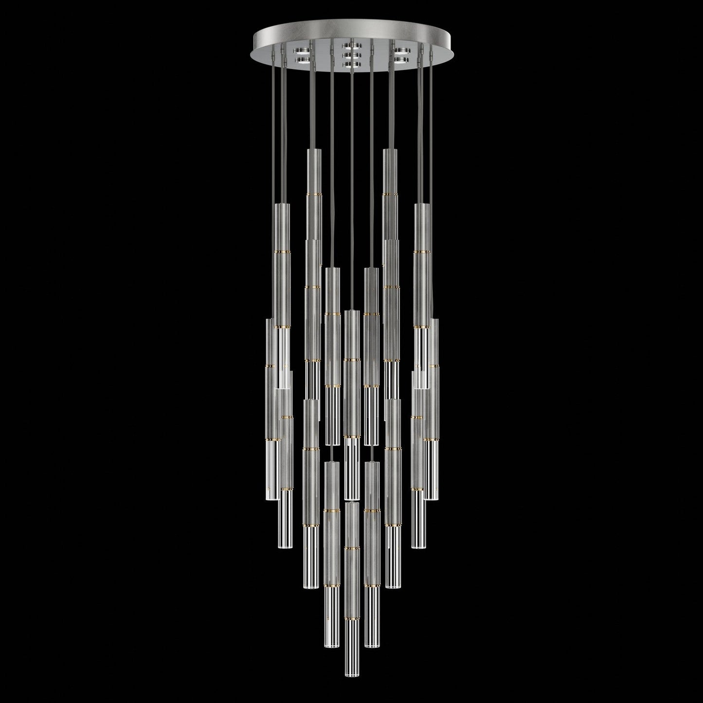 31-Inch Tubular LED Round Pendant Light / Silver Leaf / Brass / No Skin