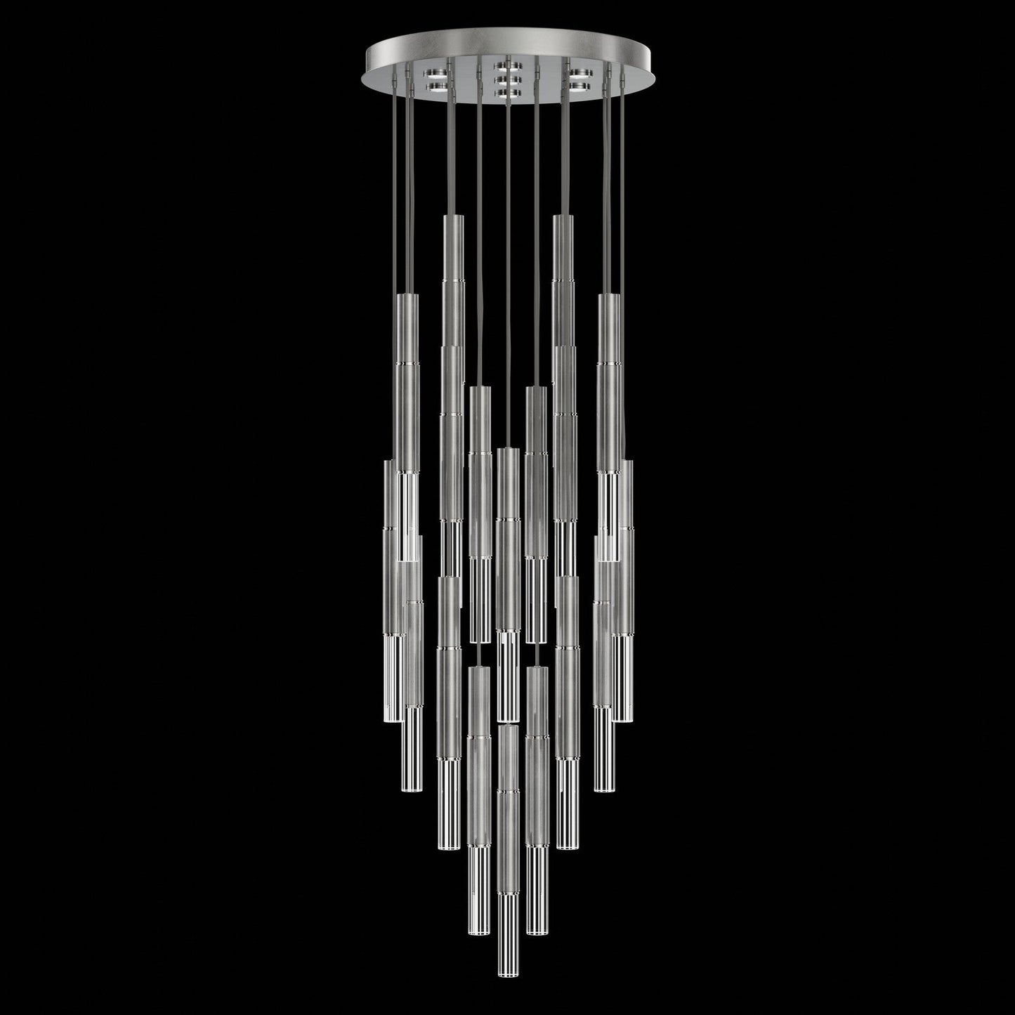 31-Inch Tubular LED Round Pendant Light / Silver Leaf / Nickel / No Skin