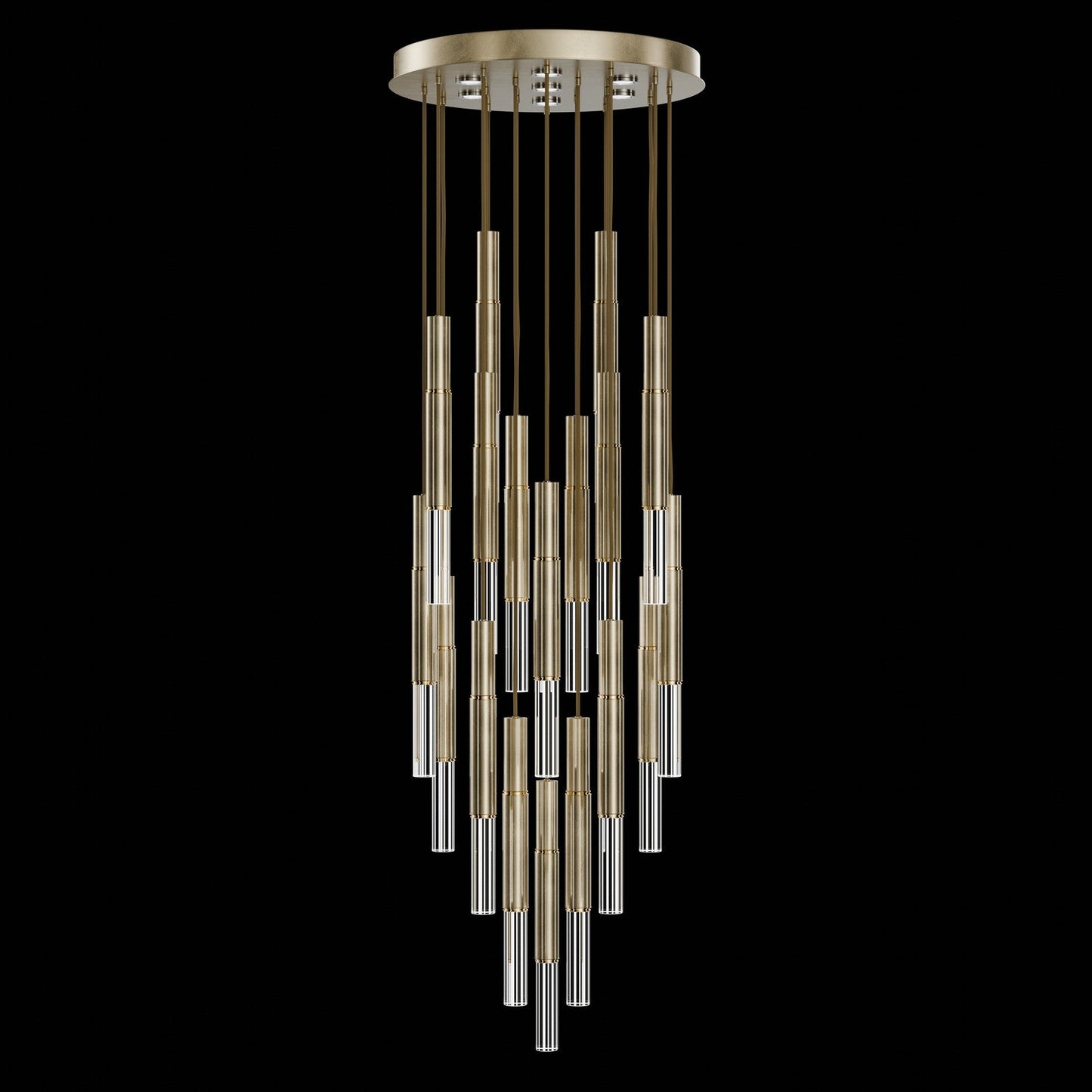 31-Inch Tubular LED Round Pendant Light / Soft Gold Leaf / Brass / No Skin