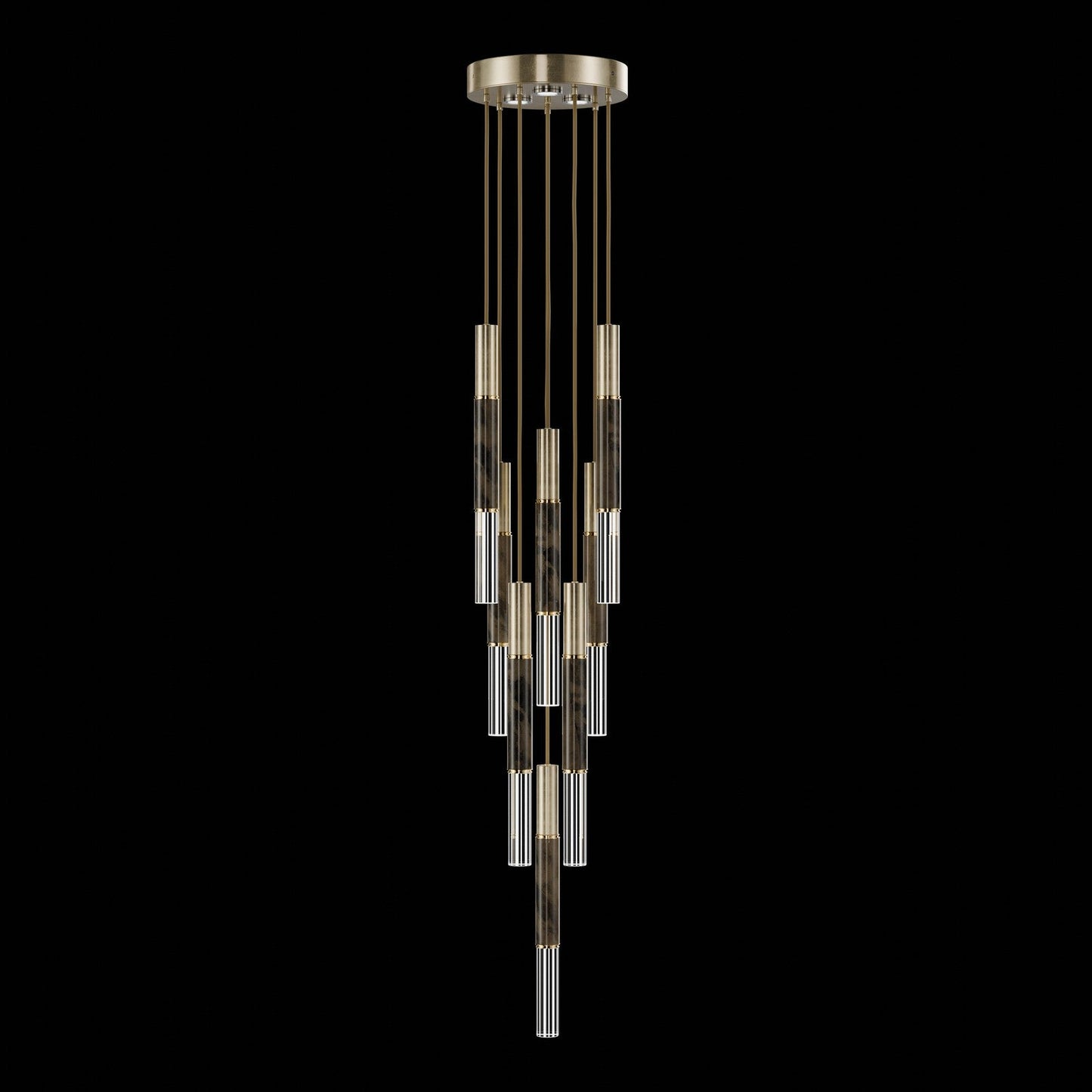 31-Inch Tubular LED Round Pendant Light / Soft Gold Leaf / Brass / Charcoal