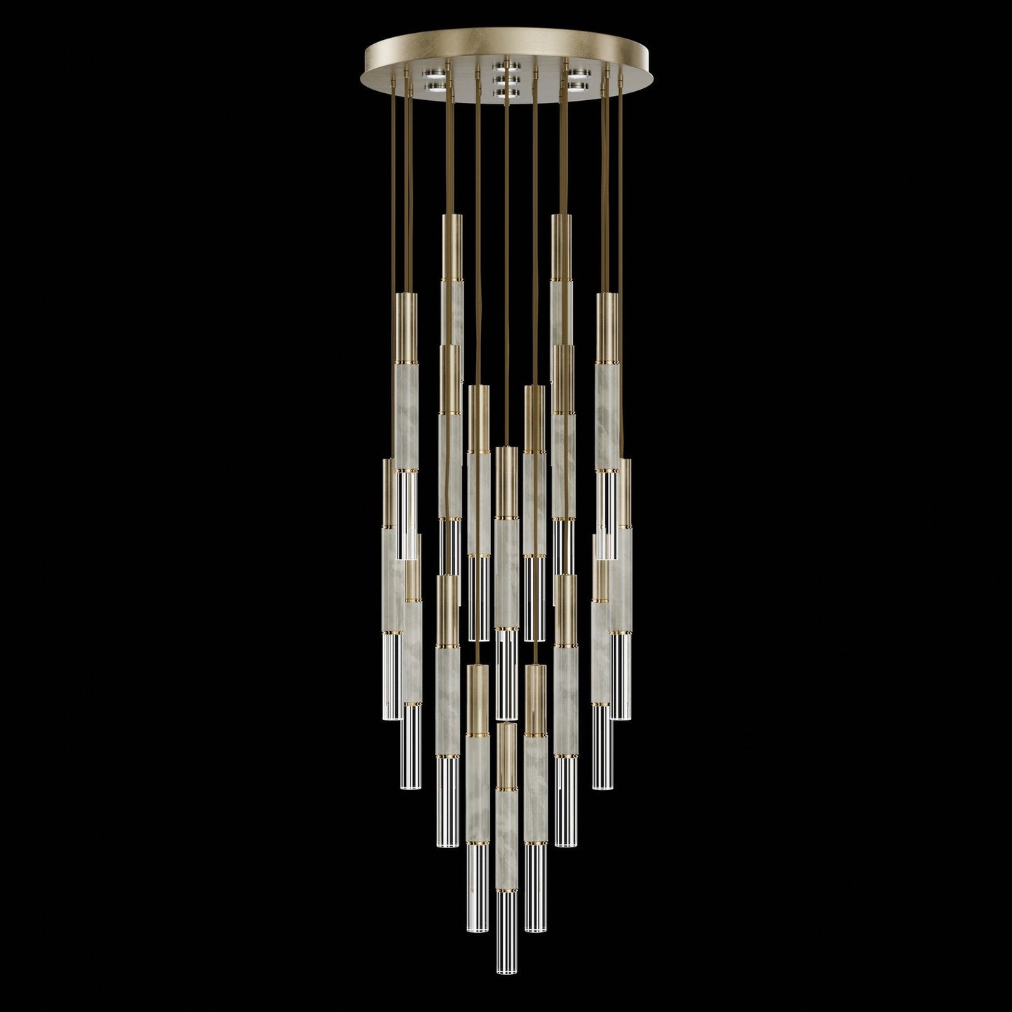 31-Inch Tubular LED Round Pendant Light / Soft Gold Leaf / Brass / Smoke