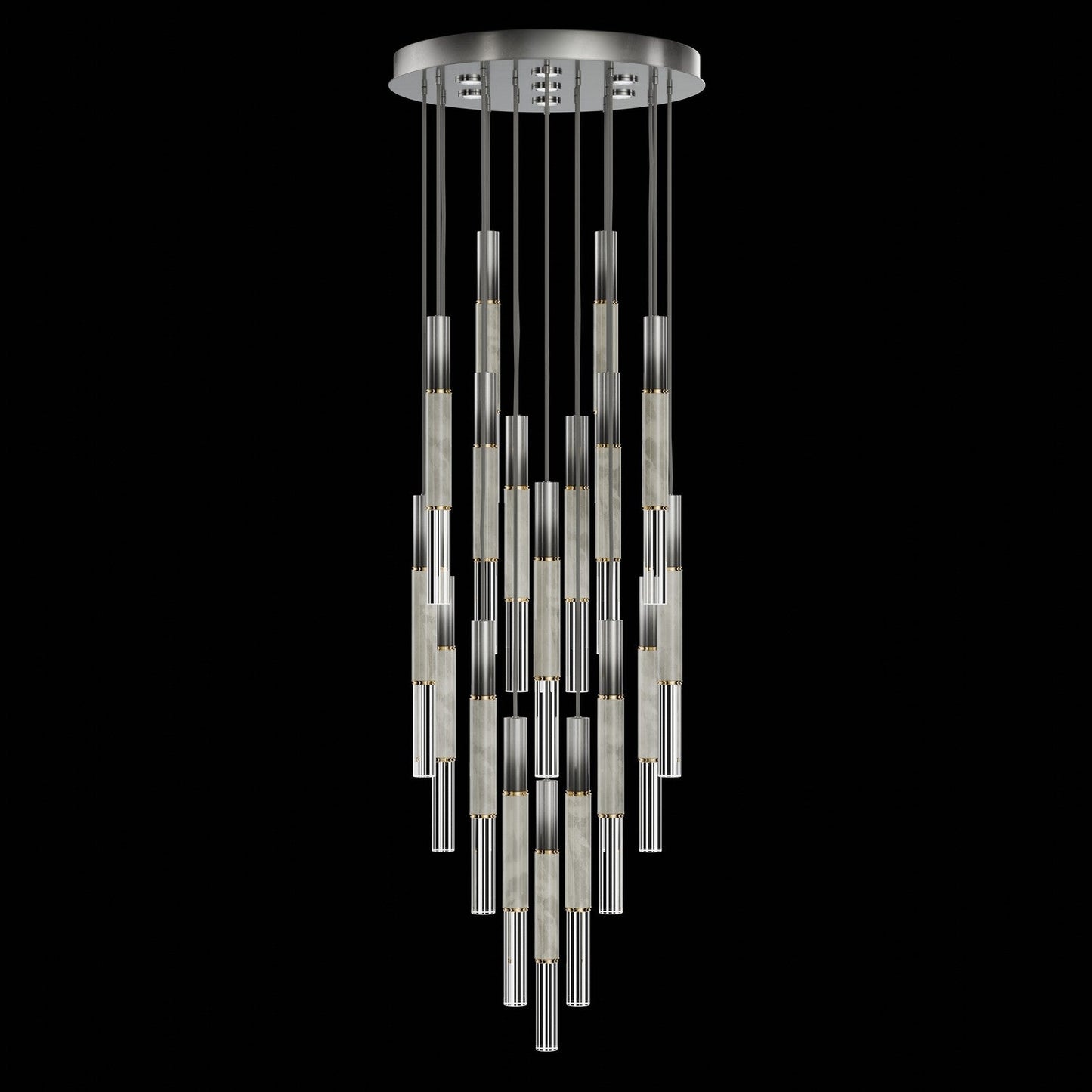 31-Inch Tubular LED Round Pendant Light / Ombre Silver / Brass / Smoke